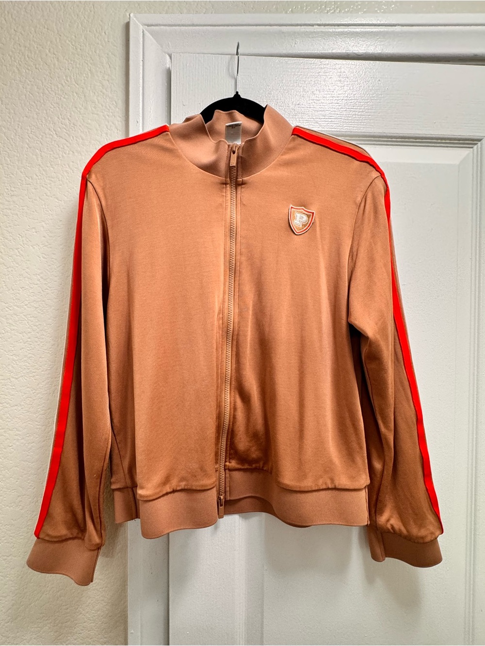 PINK Victoria's Secret Track Star full zip jacket with orange stripe